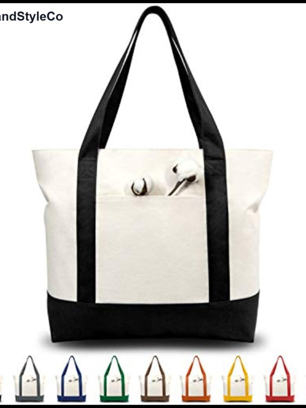 Canvas Tote Bag Reusable Grocery Shopping Zipper Pocket